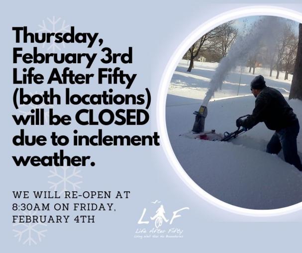 CLOSED Thursday, Feb 3rd - SNOW DAY